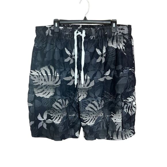 Kanu Surf XXL Swim Trunks Black White Tropical Print - Picture 1 of 3